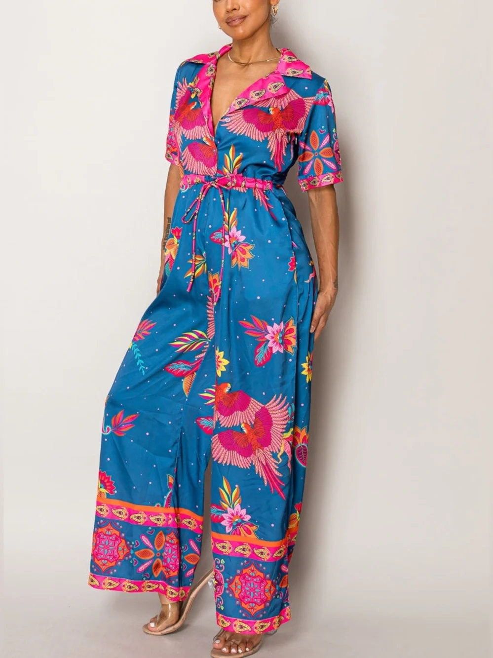 ENDLESS MOON TROPICAL BIRD RESORT JUMPSUIT size S